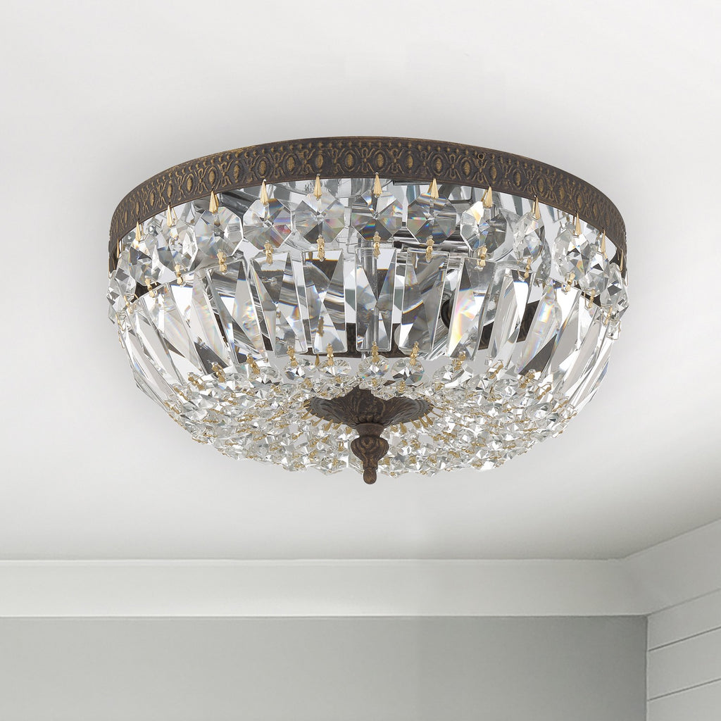 ##Antique Hardware## Crystorama 3 Light Hand Cut Crystal English Bronze Flush Mount