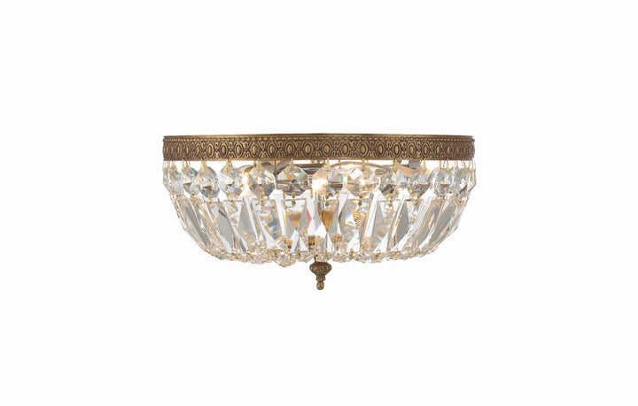 ##Antique Hardware## Crystorama 3 Light Clear Italian Crystal Olde Brass Flush Mount