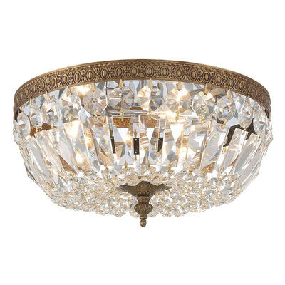 ##Antique Hardware## Crystorama 3 Light Hand Cut Crystal Olde Brass Flush Mount