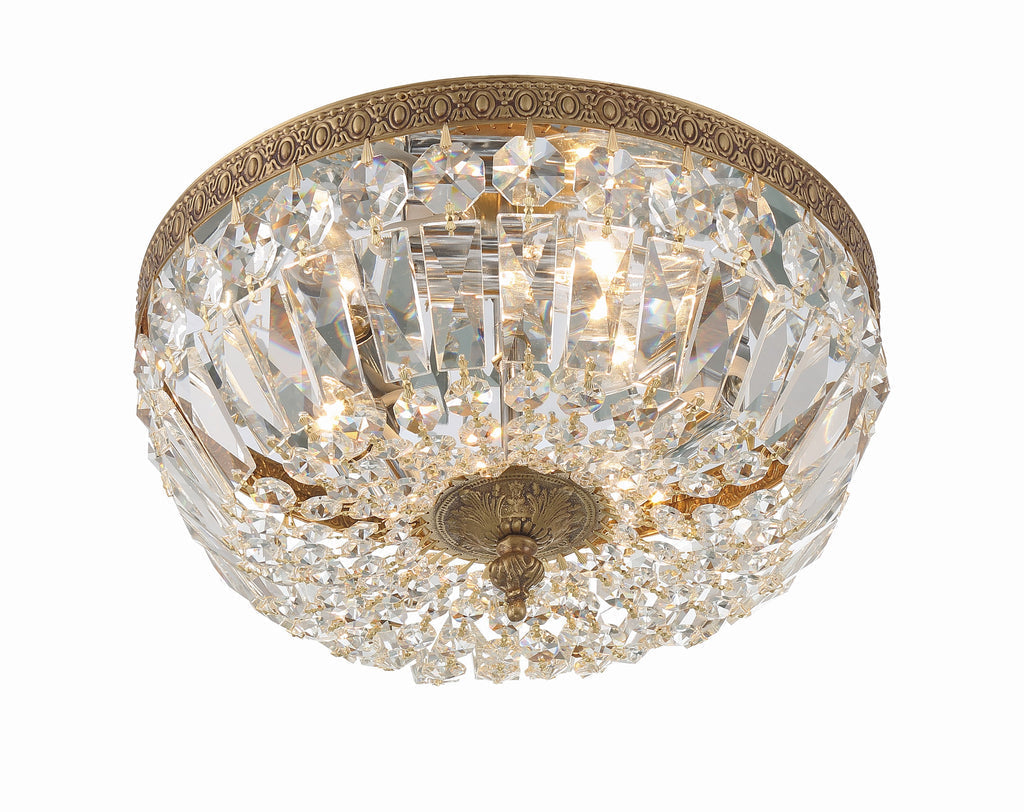##Antique Hardware## Crystorama 3 Light Hand Cut Crystal Olde Brass Flush Mount