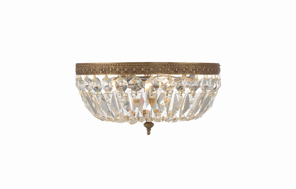 ##Antique Hardware## Crystorama 3 Light Hand Cut Crystal Olde Brass Flush Mount