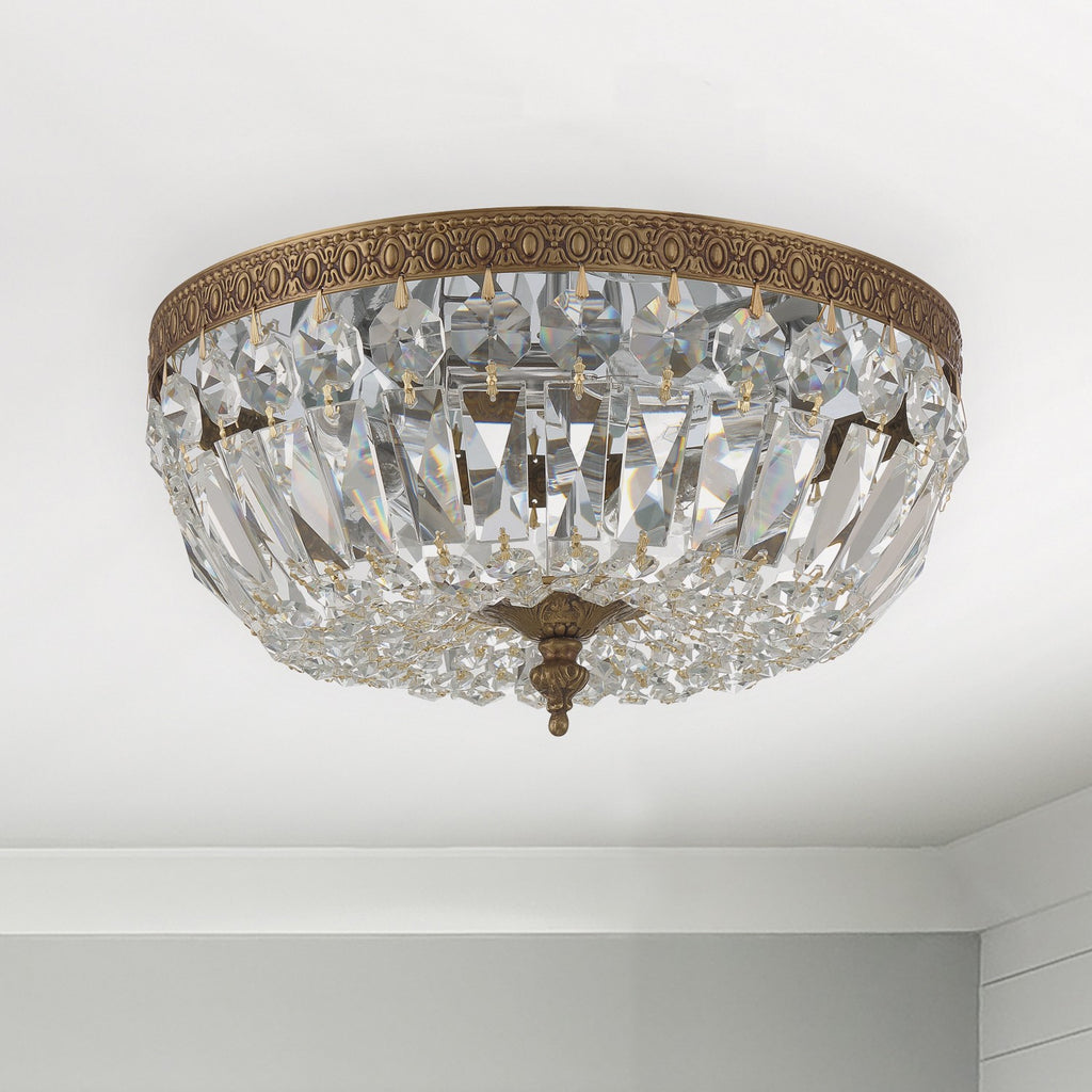 ##Antique Hardware## Crystorama 3 Light Hand Cut Crystal Olde Brass Flush Mount