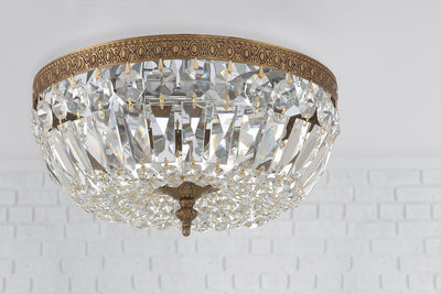##Antique Hardware## Crystorama 3 Light Hand Cut Crystal Olde Brass Flush Mount
