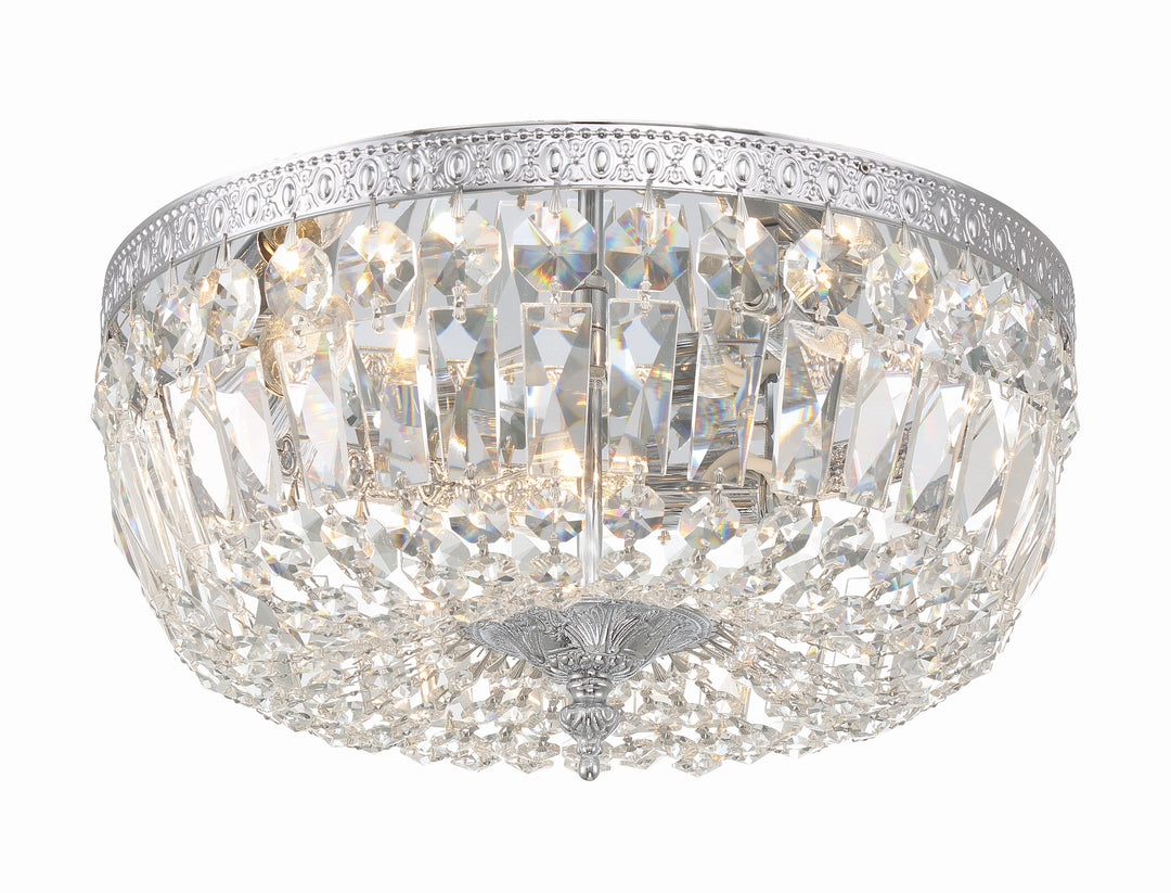 ##Antique Hardware## Crystorama 3 Light Hand Cut Crystal Polished Chrome Flush Mount