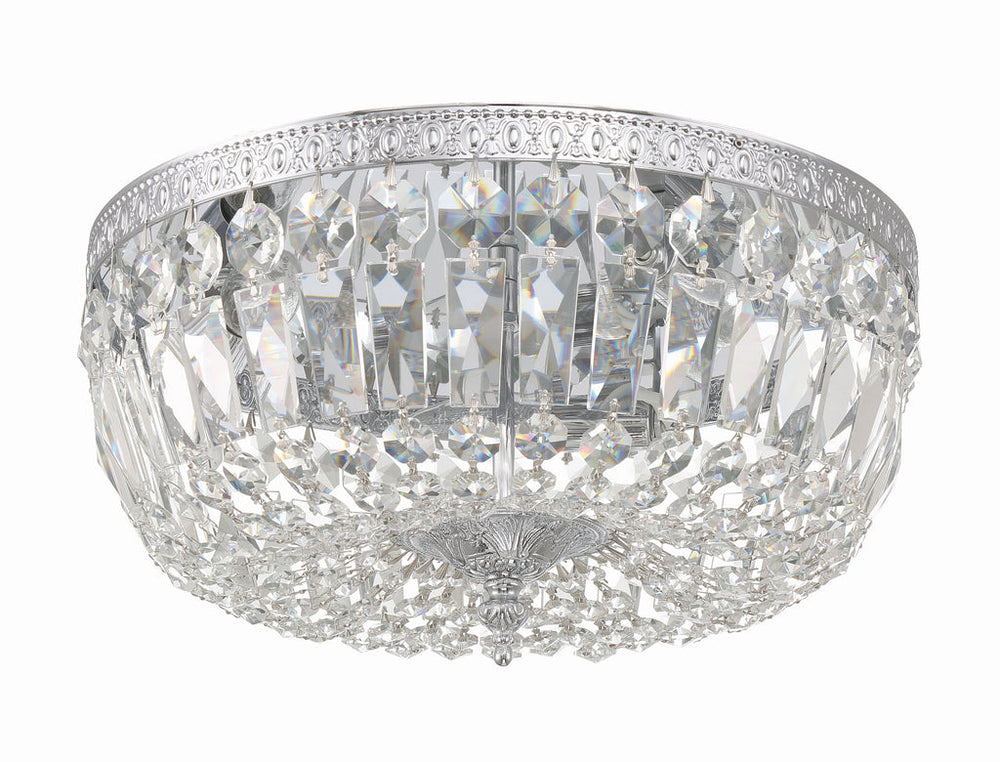 ##Antique Hardware## Crystorama 3 Light Hand Cut Crystal Polished Chrome Flush Mount