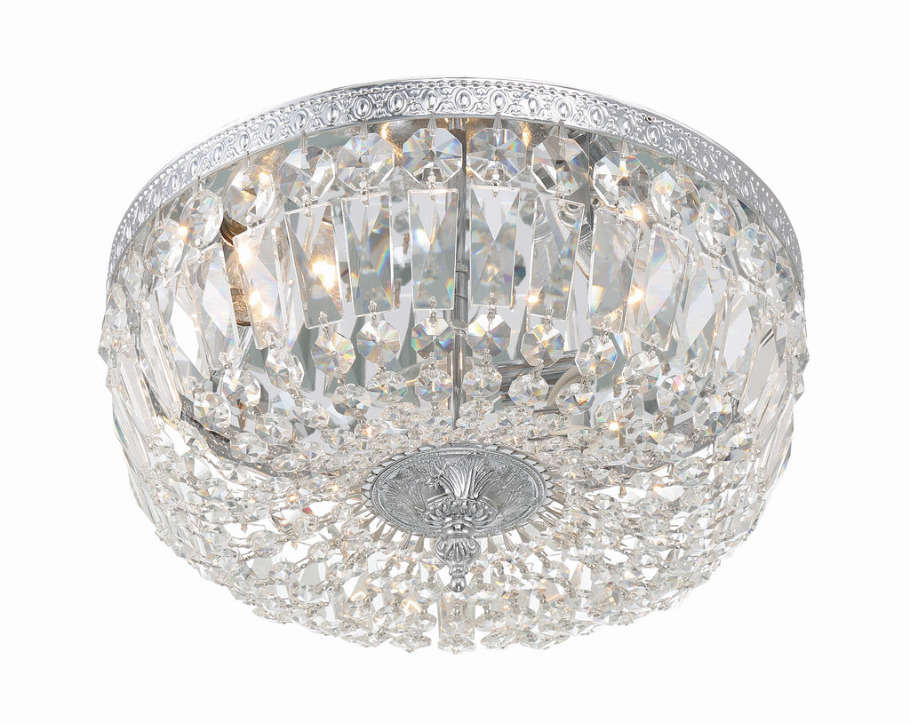 ##Antique Hardware## Crystorama 3 Light Hand Cut Crystal Polished Chrome Flush Mount