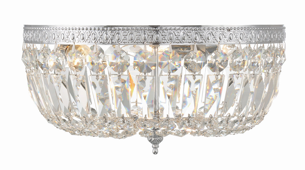 ##Antique Hardware## Crystorama 3 Light Hand Cut Crystal Polished Chrome Flush Mount