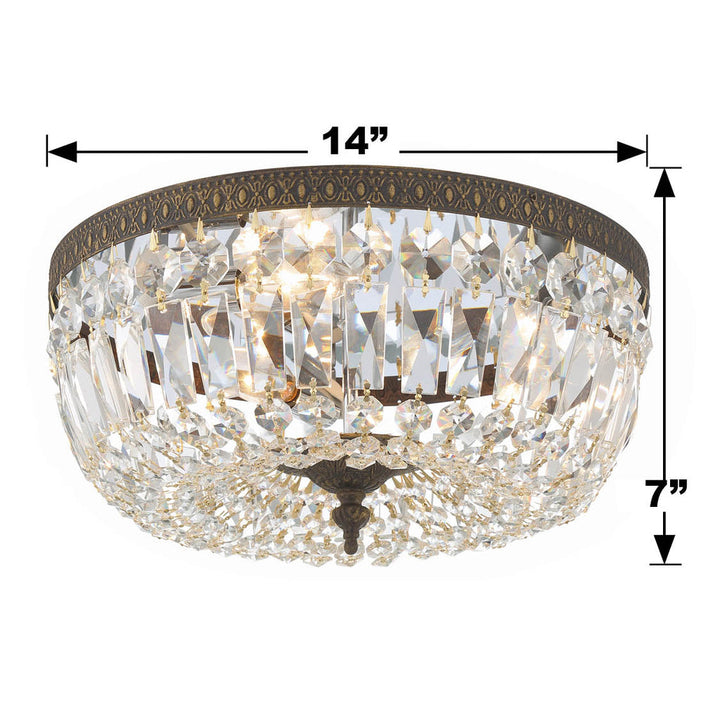 ##Antique Hardware## Crystorama 3 Light English Bronze Hand Cut Crystal Flush Mount