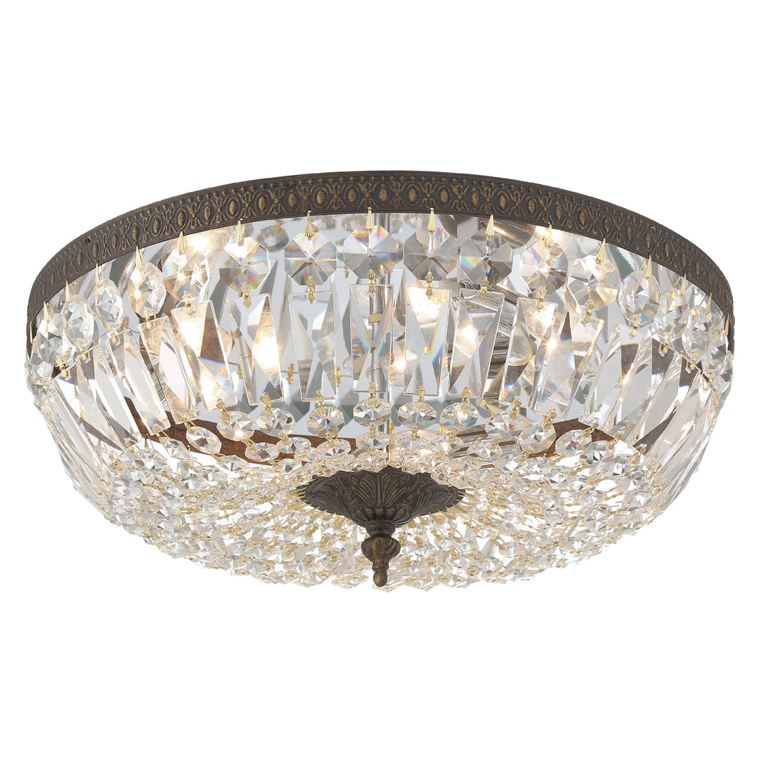 ##Antique Hardware## Crystorama 3 Light Clear Hand Cut English Bronze Flush Mount