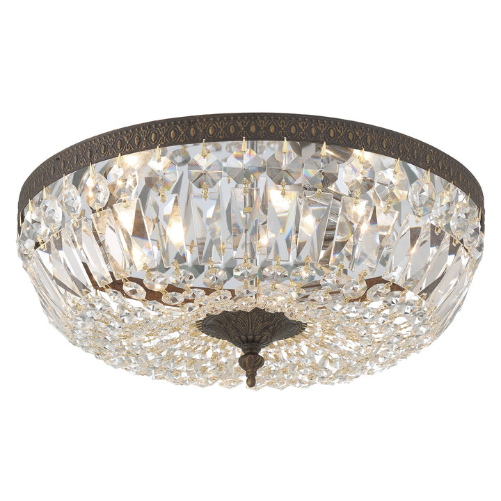 ##Antique Hardware## Crystorama 3 Light Clear Hand Cut English Bronze Flush Mount