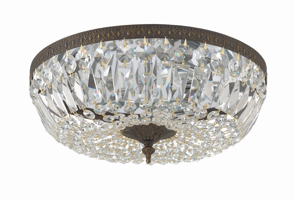 ##Antique Hardware## Crystorama 3 Light Clear Hand Cut English Bronze Flush Mount