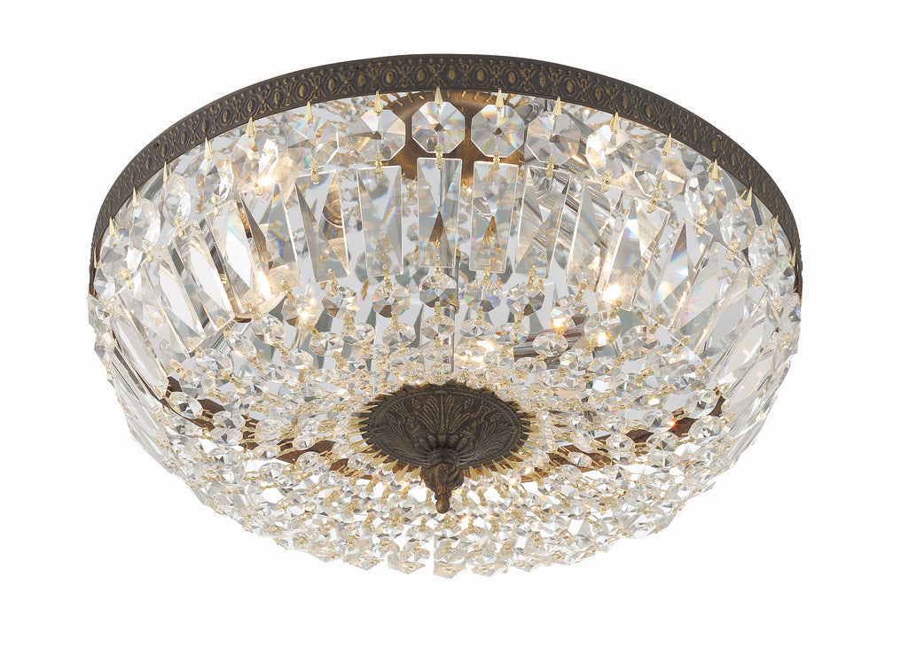 ##Antique Hardware## Crystorama 3 Light Clear Hand Cut English Bronze Flush Mount