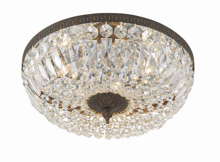##Antique Hardware## Crystorama 3 Light Clear Hand Cut English Bronze Flush Mount