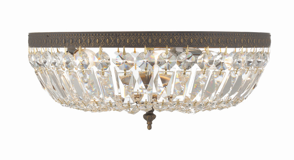 ##Antique Hardware## Crystorama 3 Light Clear Hand Cut English Bronze Flush Mount