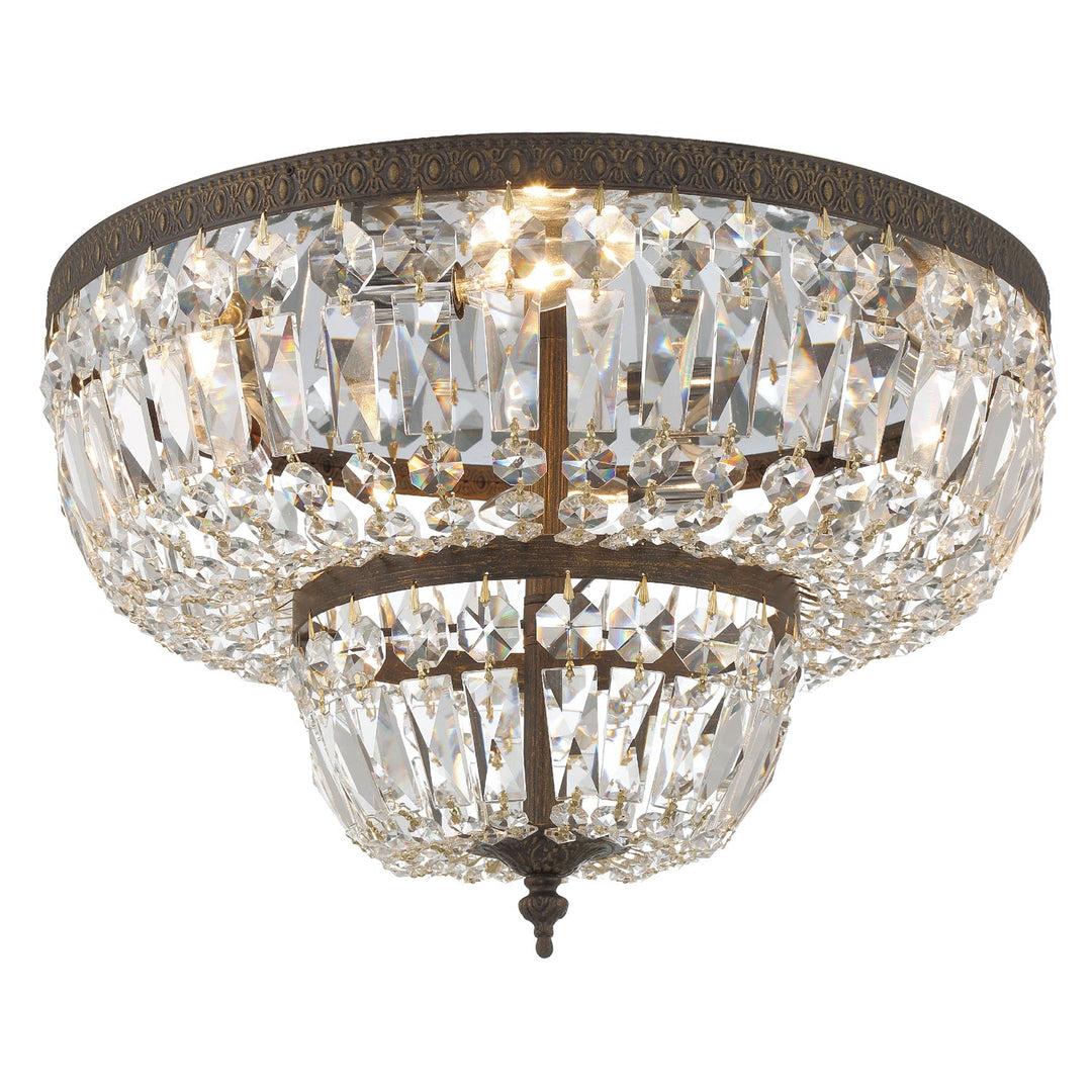 ##Antique Hardware## Crystorama 4 Light Clear Hand Cut English Bronze Flush Mount