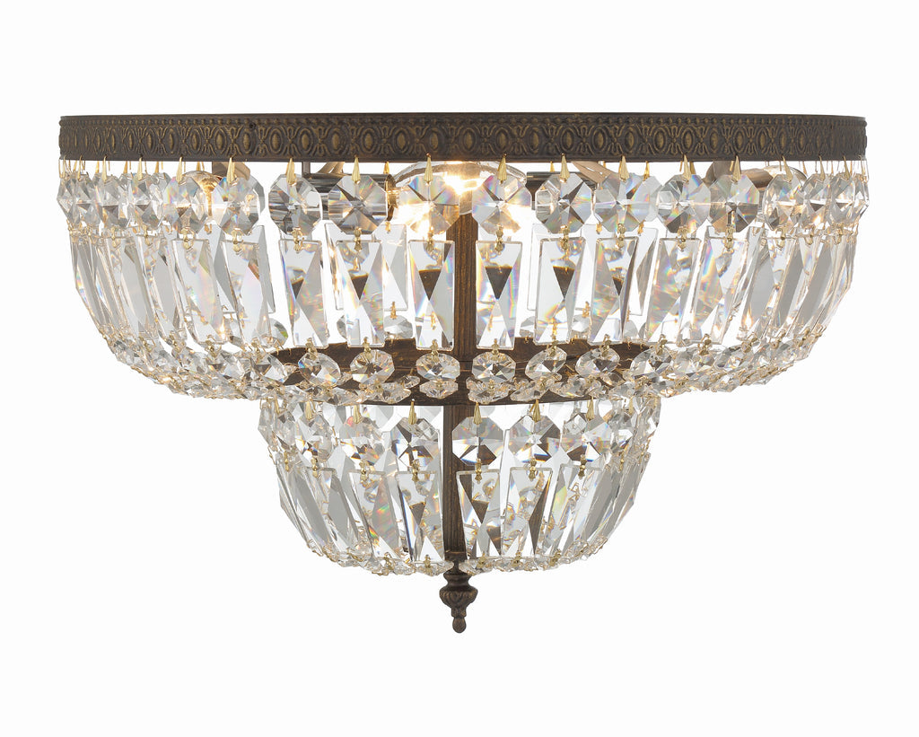 ##Antique Hardware## Crystorama 4 Light Clear Hand Cut English Bronze Flush Mount