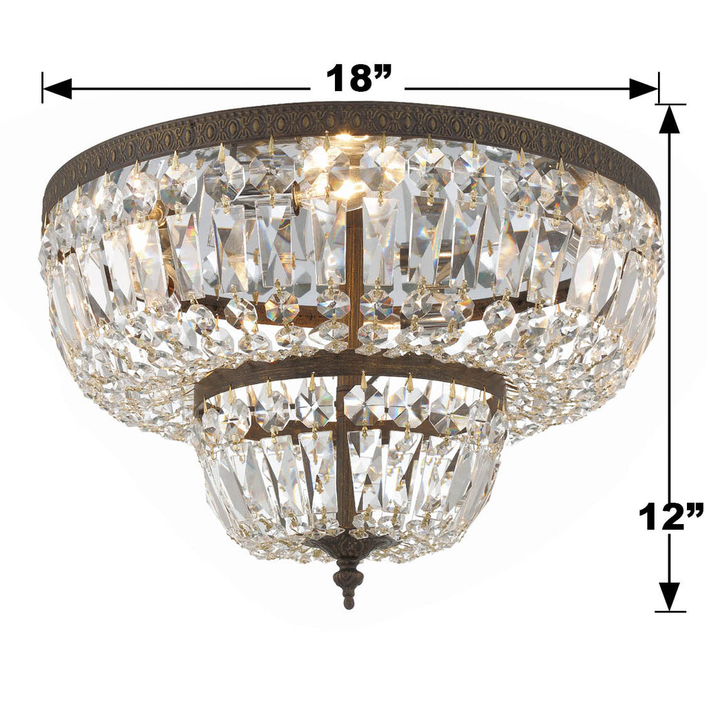 ##Antique Hardware## Crystorama 4 Light Clear Hand Cut English Bronze Flush Mount
