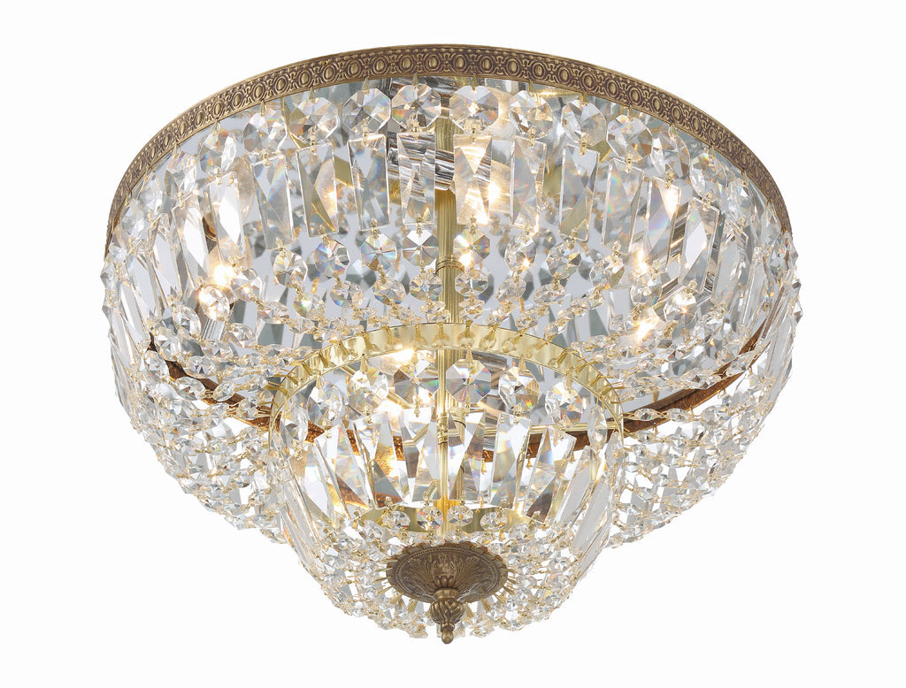 Antique Hardware Crystorama 4 Light Clear Hand Cut Olde Brass Flush Mount Semi Flush