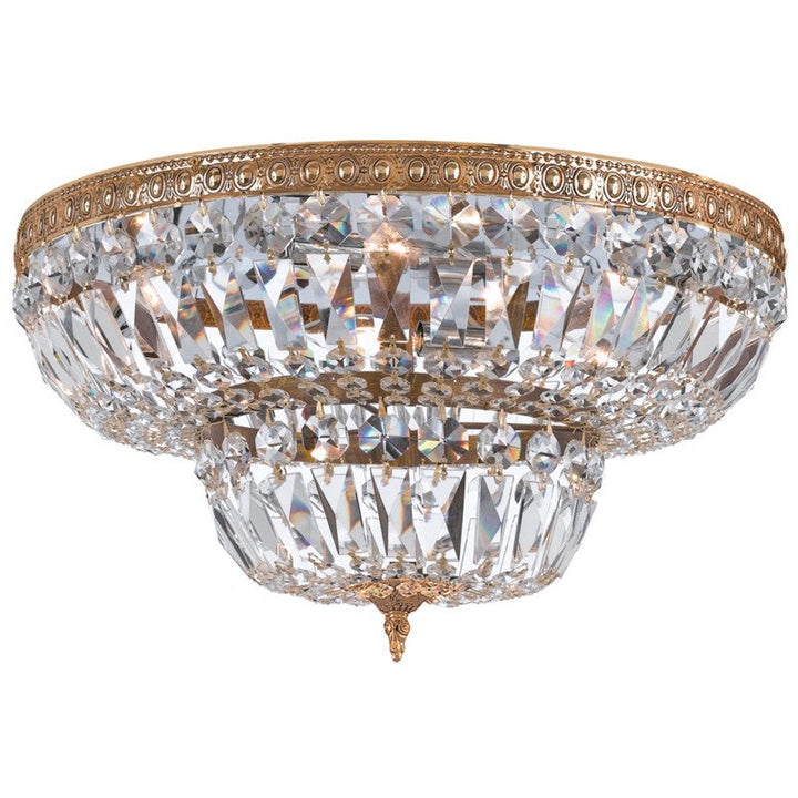 ##Antique Hardware## Crystorama 6 Light Clear Hand Cut Olde Brass Flush Mount