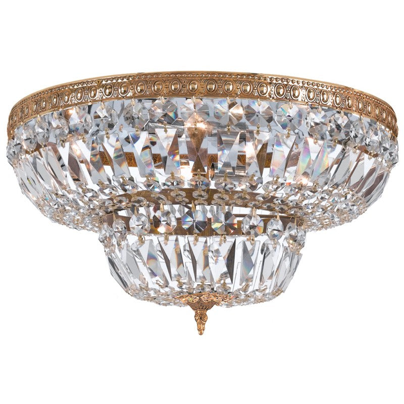 ##Antique Hardware## Crystorama 6 Light Clear Hand Cut Olde Brass Flush Mount