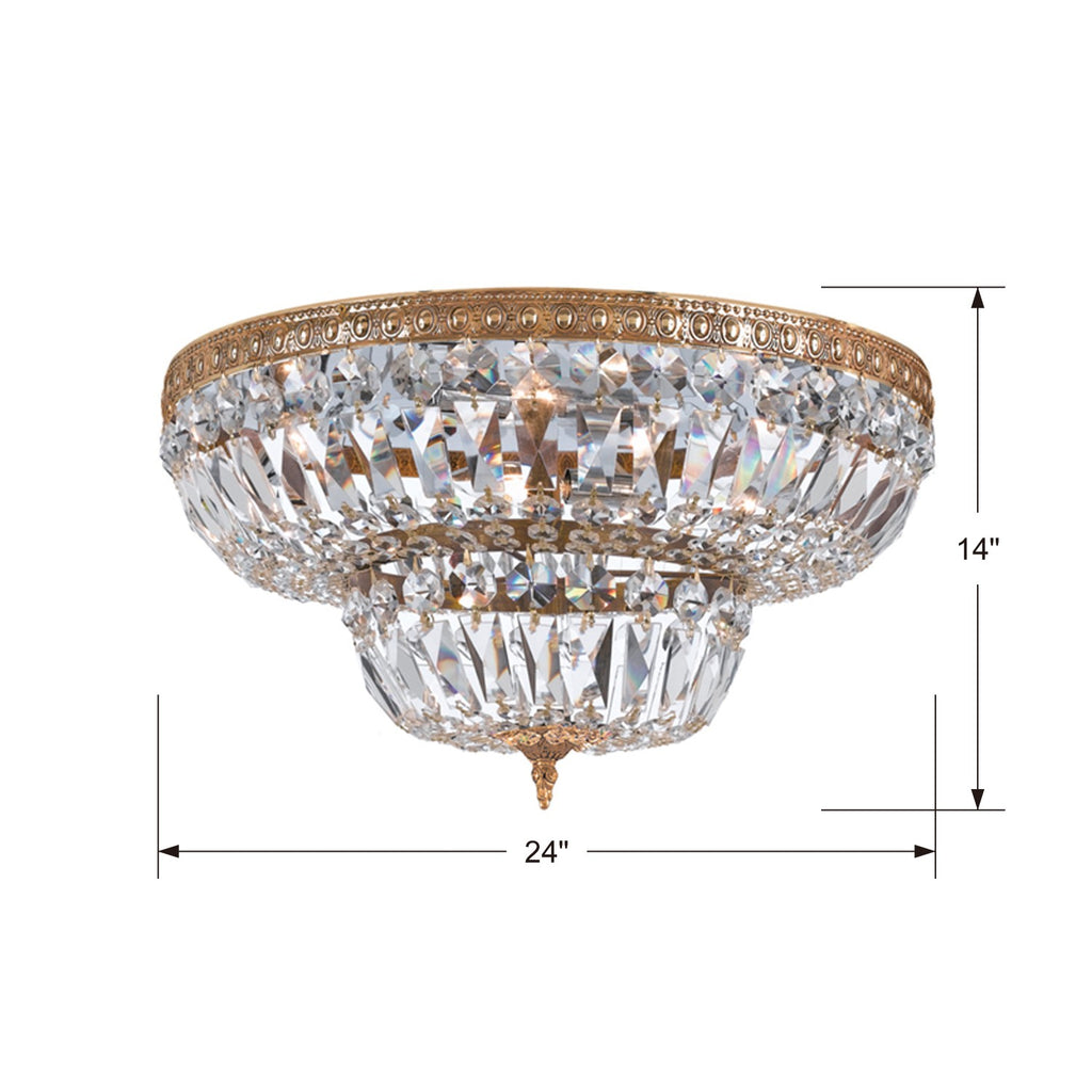 ##Antique Hardware## Crystorama 6 Light Clear Hand Cut Olde Brass Flush Mount