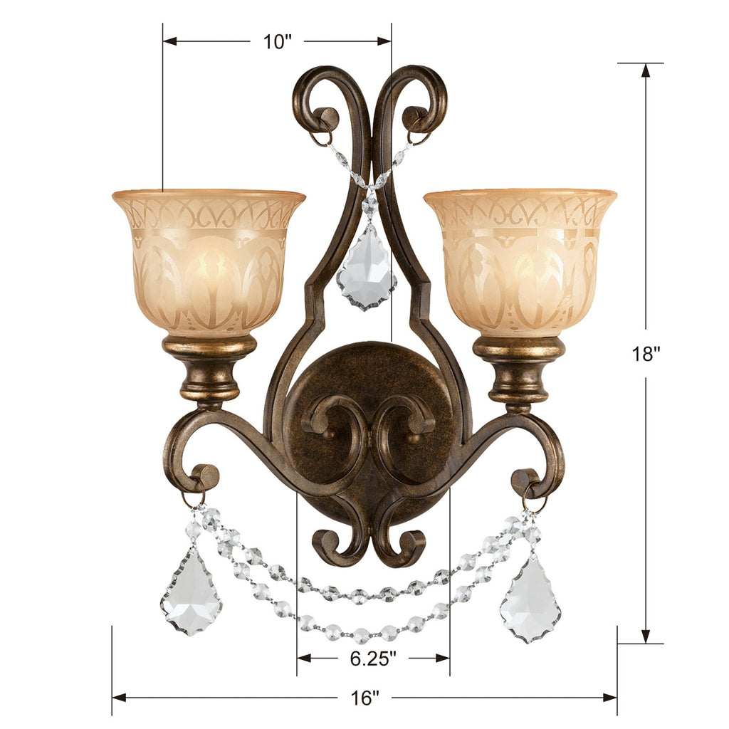 ##Antique Hardware## Norwalk 2 Light Clear Crystal Bronze Umber Sconce