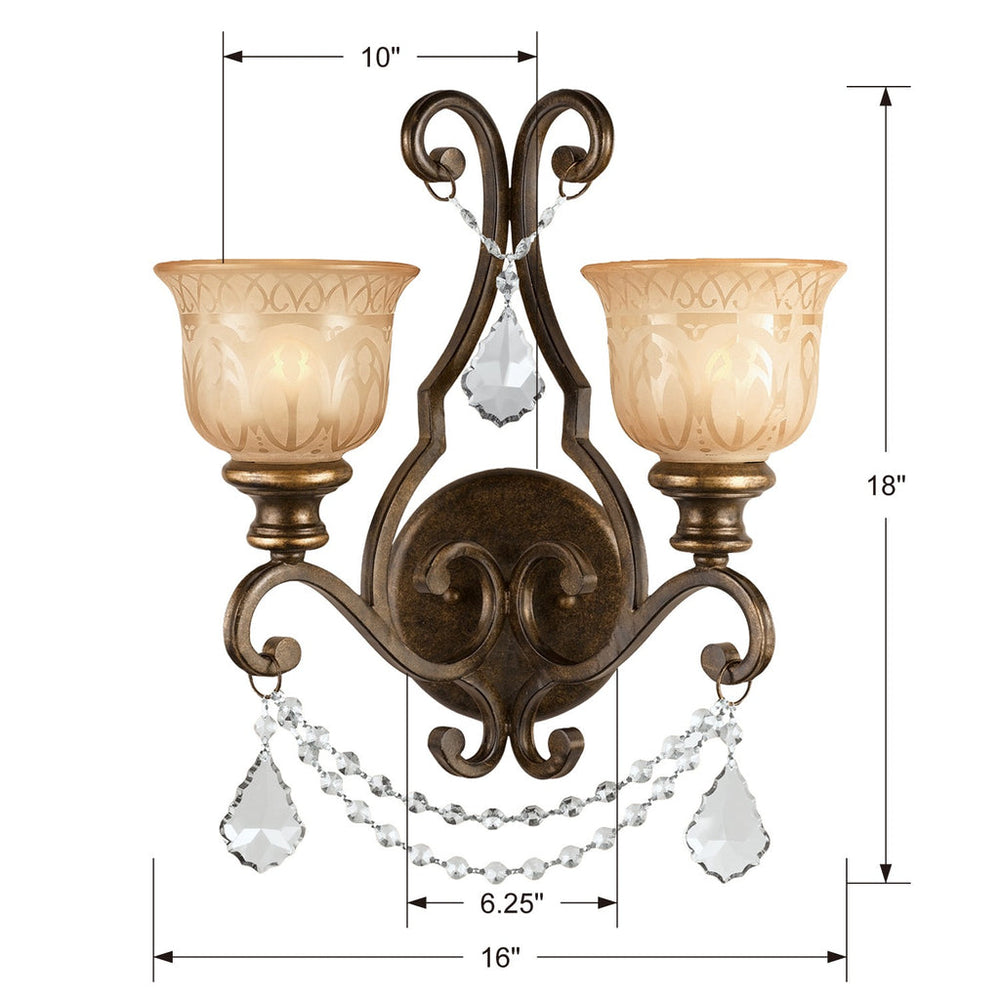 ##Antique Hardware## Norwalk 2 Light Swarovski Strass Crystal Bronze Umber Sconce
