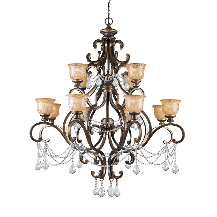 ##Antique Hardware## Norwalk 12 Light Hand Cut Crystal Bronze Umber Chandelier