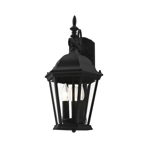 ##Antique Hardware## 3 Light Textured Black Outdoor Wall Lantern