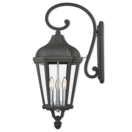 ##Antique Hardware## 3 Light Textured Black Outdoor Wall Lantern