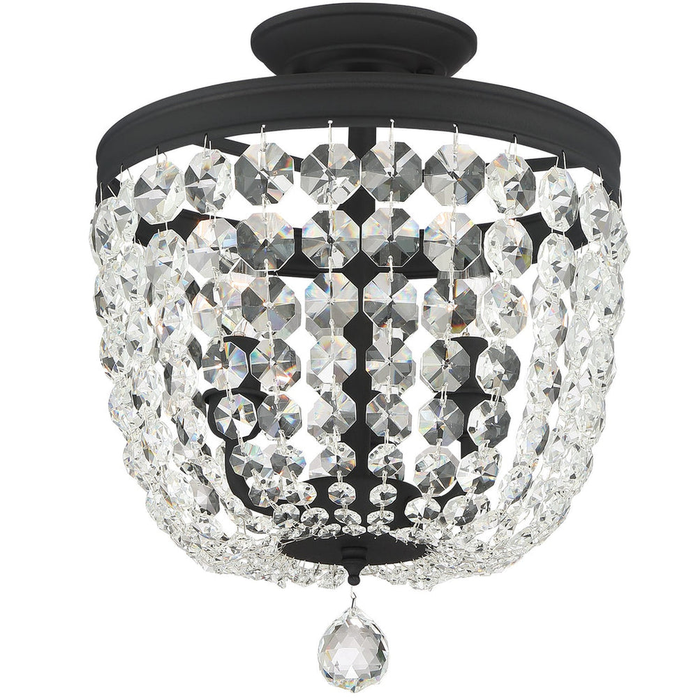 ##Antique Hardware## Archer 3 Light Hand Cut Crystal Black Forged Semi Flush Mount