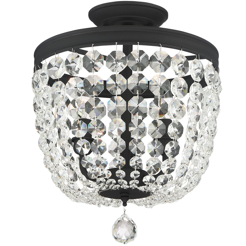 ##Antique Hardware## Archer 3 Light Hand Cut Crystal Black Forged Semi Flush Mount