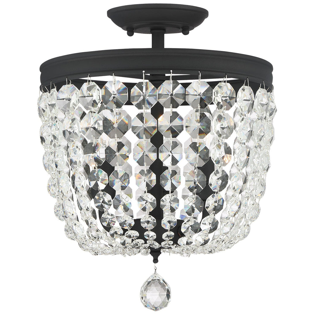 ##Antique Hardware## Archer 3 Light Spectra Crystal Black Forged Semi Flush Mount