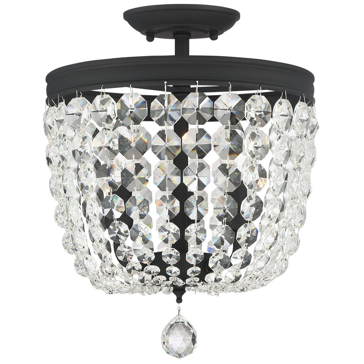##Antique Hardware## Archer 3 Light Spectra Crystal Black Forged Semi Flush Mount