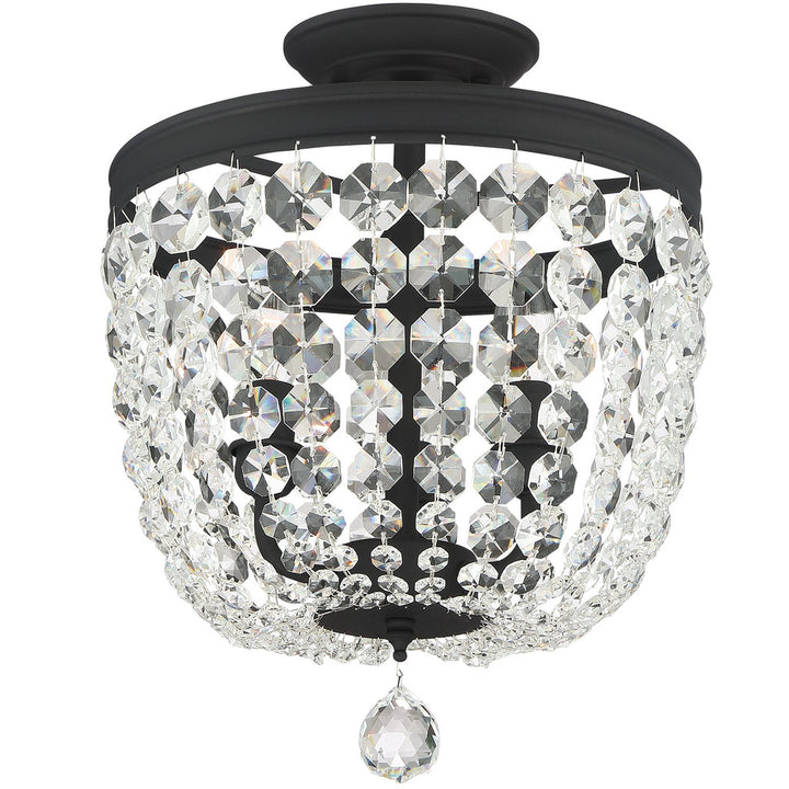 ##Antique Hardware## Archer 3 Light Spectra Crystal Black Forged Semi Flush Mount