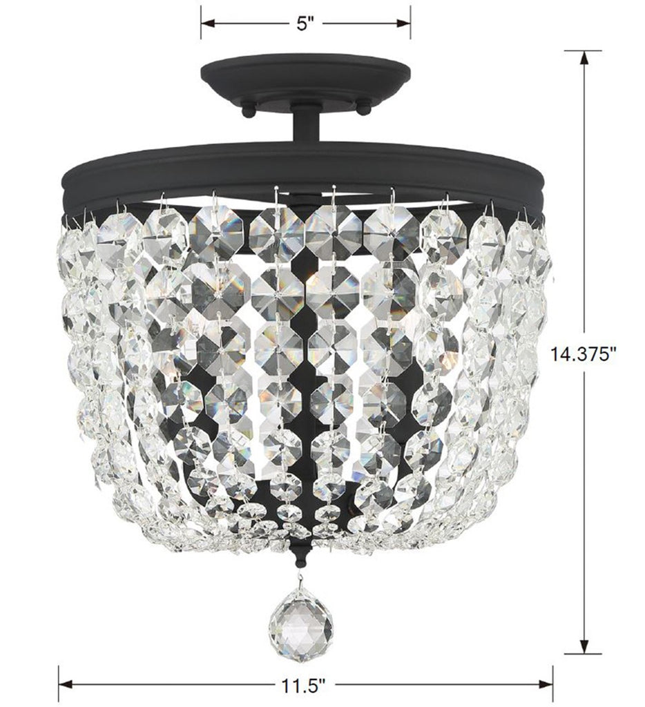 ##Antique Hardware## Archer 3 Light Spectra Crystal Black Forged Semi Flush Mount