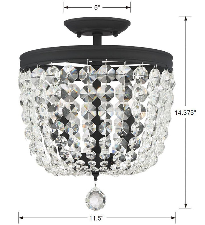 ##Antique Hardware## Archer 3 Light Spectra Crystal Black Forged Semi Flush Mount