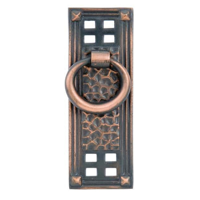 Antique Hardware Emtek Arts & Crafts 1 1/4 Inch Solid Brass Hammered Vertical Ring Pull ARTS AND CRAFTS KNOBS AND PULLS