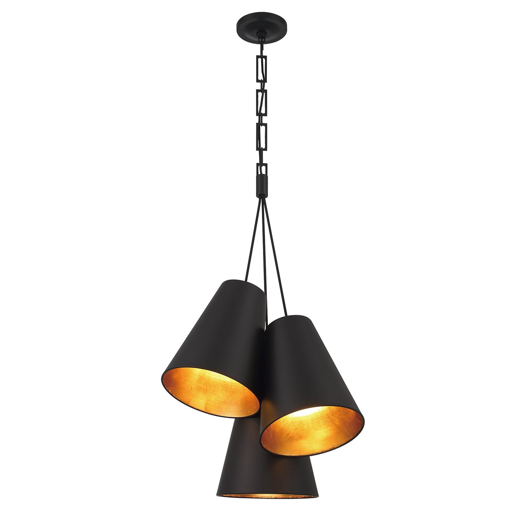 ##Antique Hardware## Brian Patrick Flynn Alston 3 Light Matte Black + Antique Gold Pendant