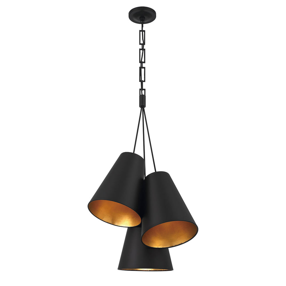 ##Antique Hardware## Brian Patrick Flynn Alston 3 Light Matte Black + Antique Gold Pendant