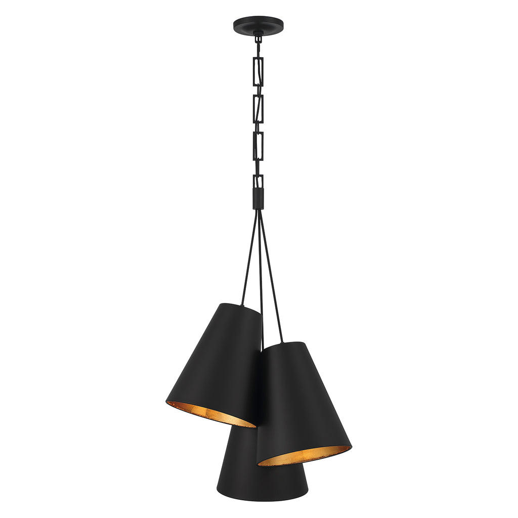 ##Antique Hardware## Brian Patrick Flynn Alston 3 Light Matte Black + Antique Gold Pendant