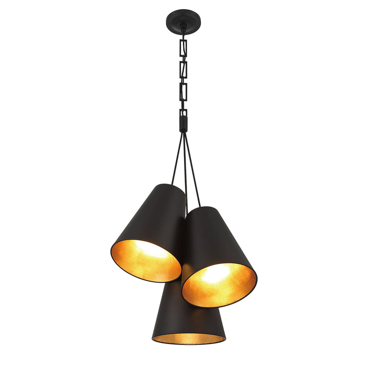 ##Antique Hardware## Brian Patrick Flynn Alston 3 Light Matte Black + Antique Gold Pendant
