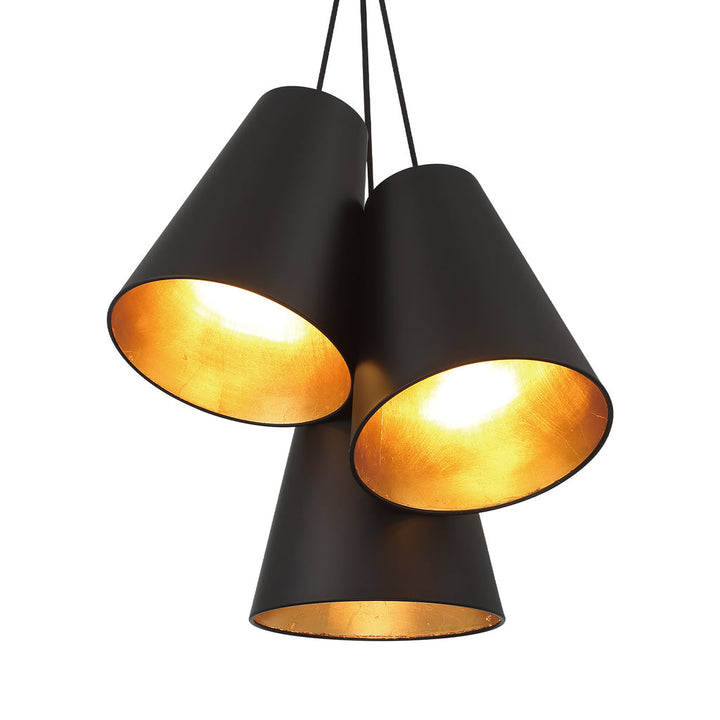 ##Antique Hardware## Brian Patrick Flynn Alston 3 Light Matte Black + Antique Gold Pendant