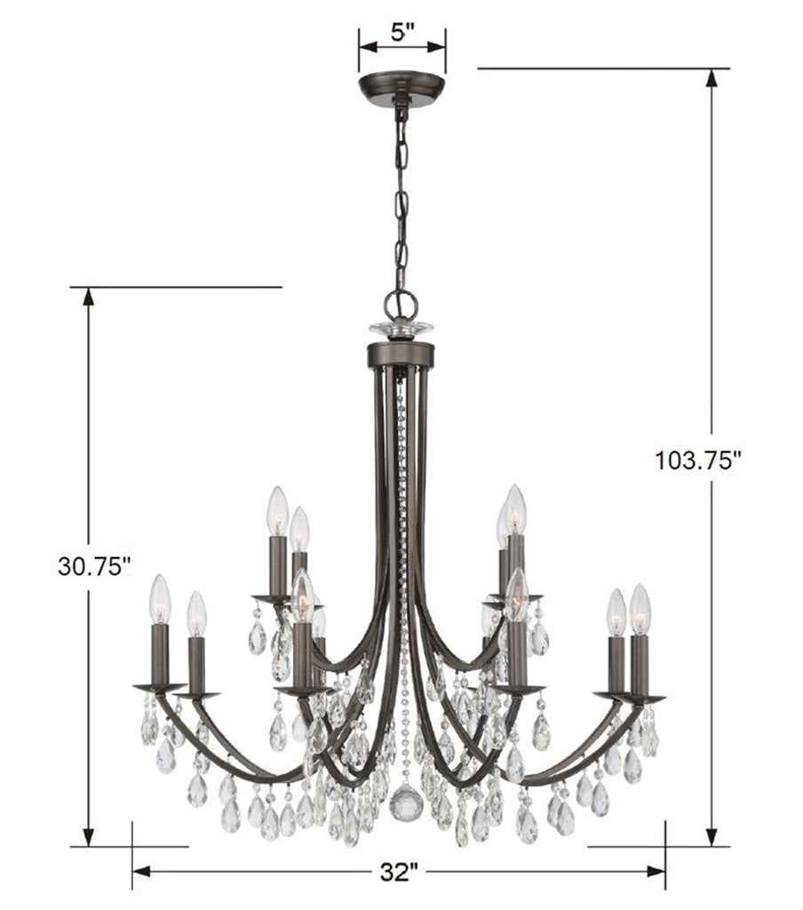 ##Antique Hardware## Bridgehampton 12 Light Hand Cut Crystal Vibrant Bronze Chandelier