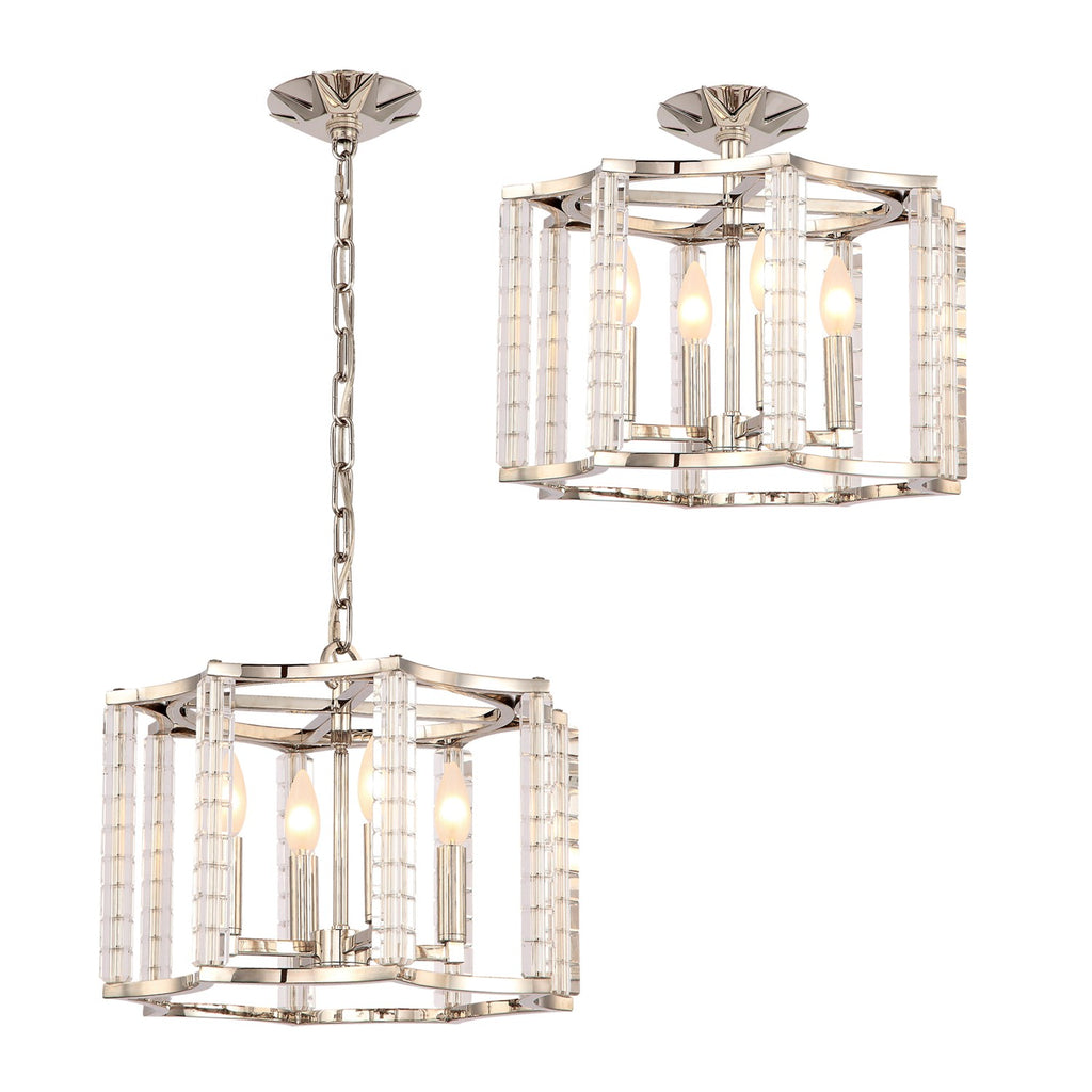 ##Antique Hardware## Carson 4 Light Polished Nickel Convertible Semi Flush Mount