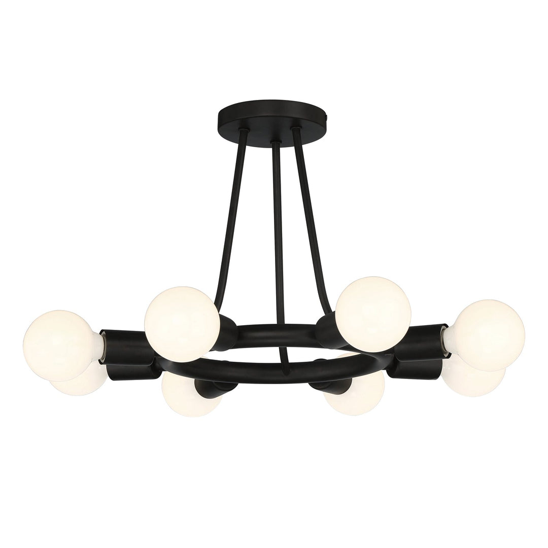 ##Antique Hardware## Dakota 8 Light Black Semi Flush Mount