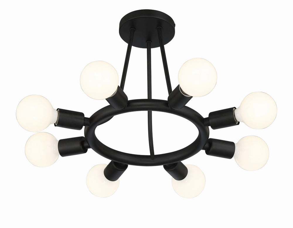 ##Antique Hardware## Dakota 8 Light Black Semi Flush Mount