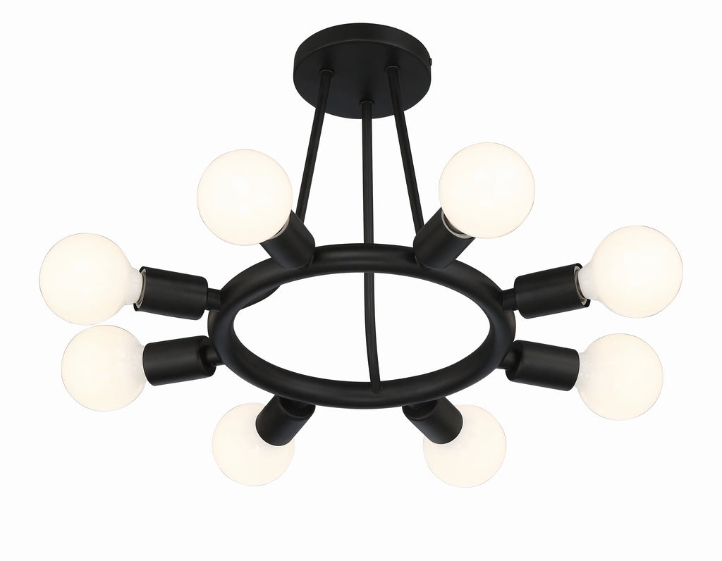 ##Antique Hardware## Dakota 8 Light Black Semi Flush Mount
