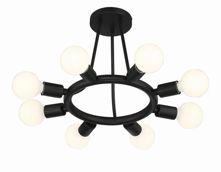 ##Antique Hardware## Dakota 8 Light Black Semi Flush Mount
