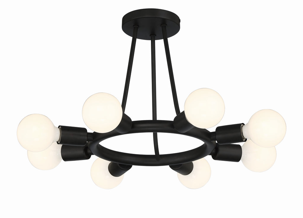 ##Antique Hardware## Dakota 8 Light Black Semi Flush Mount